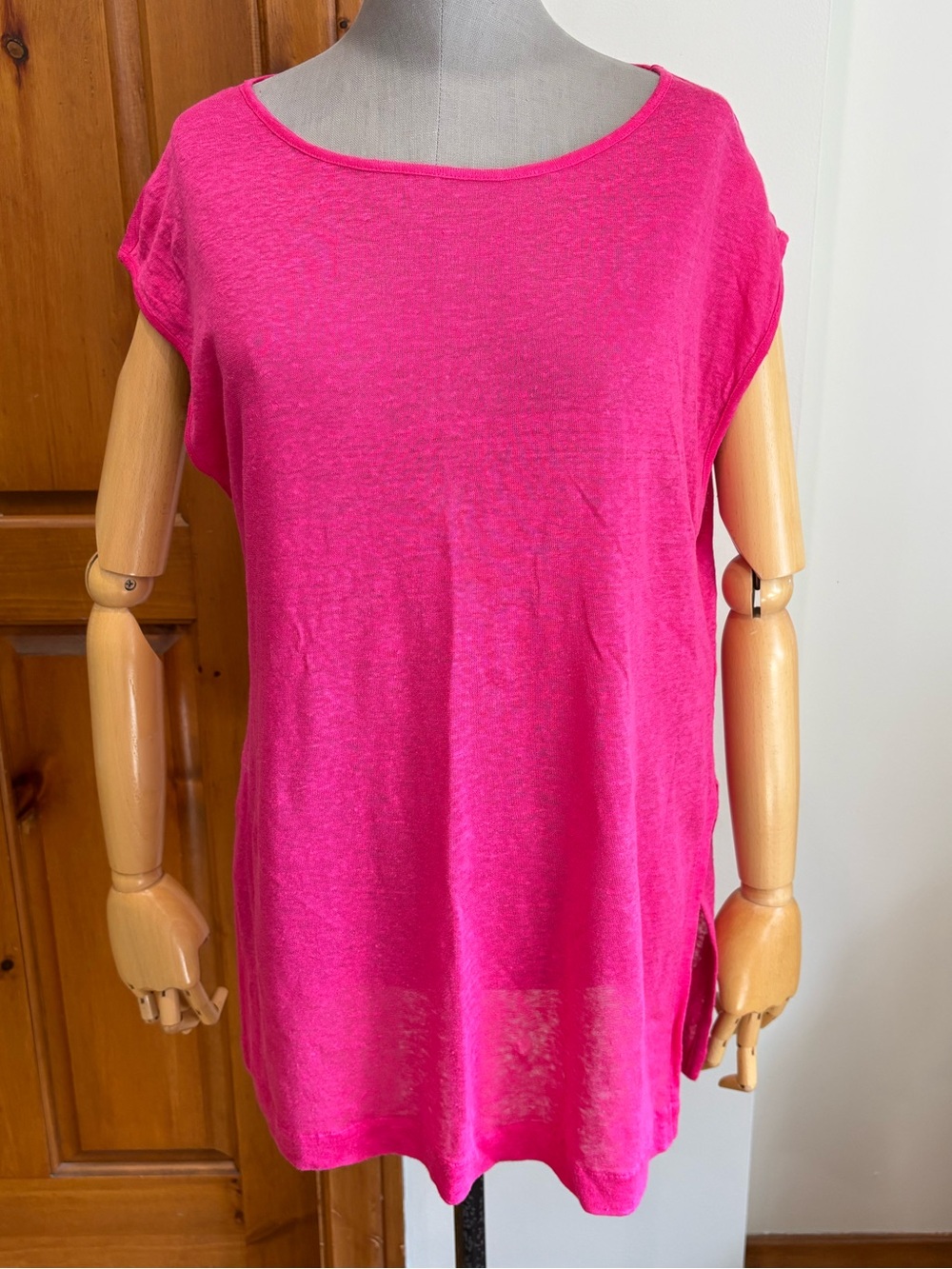 Massimo Dutti 100% linen, long tank top, hot pink, size medium
